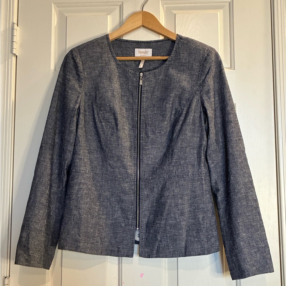 Laundry By Shelli Segal Blue Zip Blazer